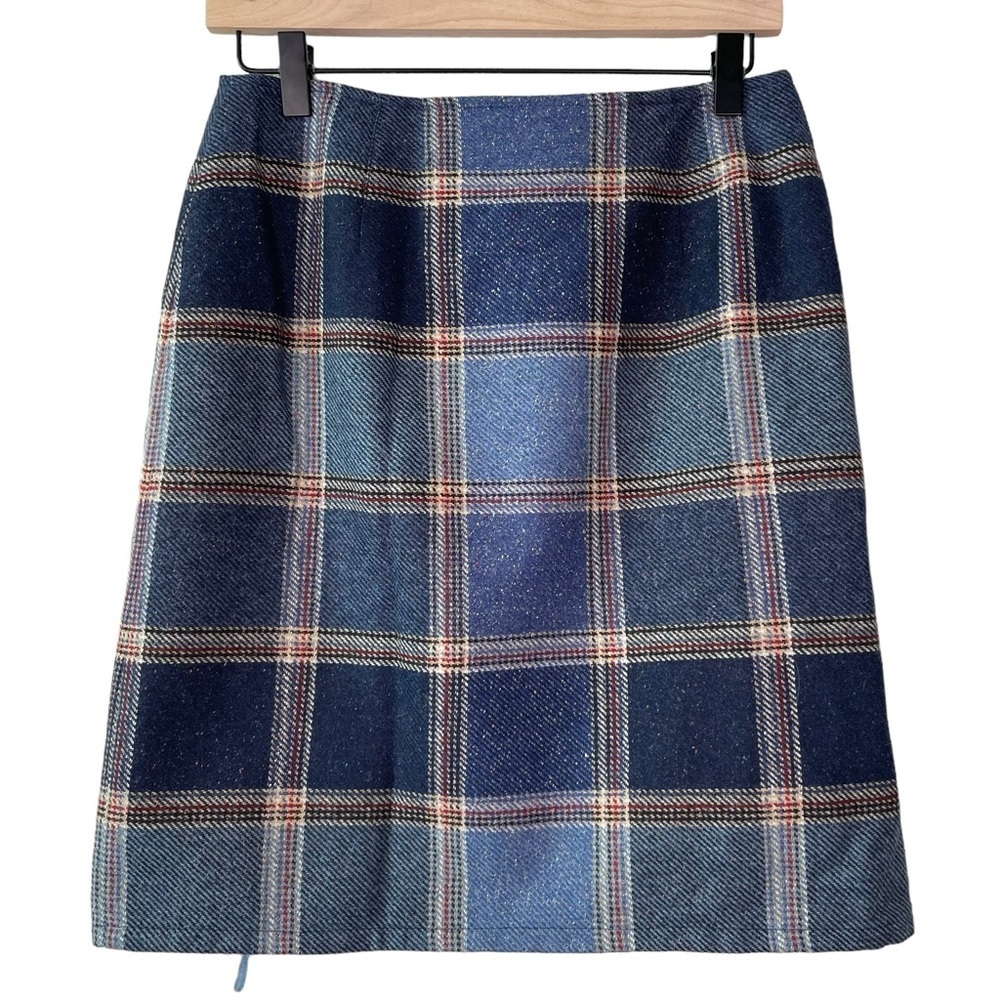 Liz Claiborne Plaid Fringe Wool Blend Wrap Skirt - Picture 2 of 5